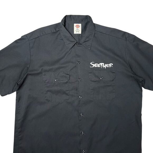 Dickies Seether Skeleton Finger Button Up Short Sleeve Shirt SIZE XL Black - Picture 10 of 10